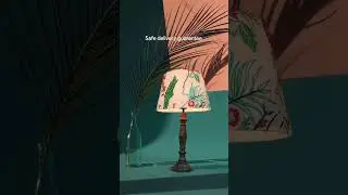 Fos Lighting, Grey Wooden Table Lamp with Botanical Embroidered White Tapered Fabric Shade
