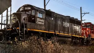 CN 3886 (100th anniversary unit) leads CN M337 through Glendale Heights, IL with IC 3138 on 10/26/24