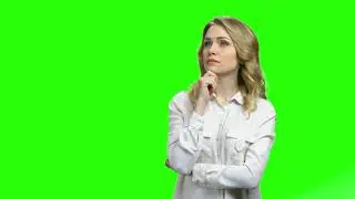 Green Screen | Chroma Key |  thoughtful woman with hand under chin young pensive woman 4K | HD