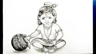 How to draw Sri Krishna | Krishna Drawing | Krishna Drawing - Easy step by step with Pencil