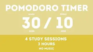 30 / 10  Pomodoro Timer - 3 hours study || No music - Study for dreams - Deep focus - Study timer