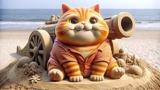 Mischievous Cat Meets A Giant Squid At The Beach 😼💣🦑 #cat #cutecat #cute