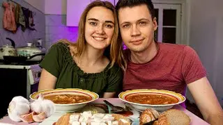 🍘 БОРЩ с САЛОМ 🥓 и чесноком МУКБАНГ асмр еда итинг @kushat_prosto