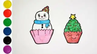Let's learn to Cute Cupcake 🧁❤️😍 for Xmas 🎄 Painting & Colouring for kids and Toddlers