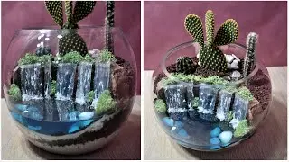 DIY Terrarium with waterfalls / Waterfall and cactus terrarium