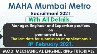 maha mumbai metro operation corporation limited recruitment 2021 |MMRDA Recruitment 2021