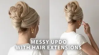 Messy Updo Hairstyle with Halo Hair Extensions ✨ Medium - Long Hair Tutorial