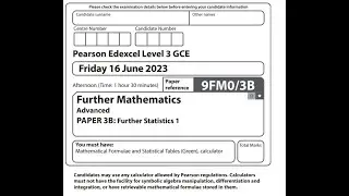 Pearson Edexcel Further Stats 1 2023 A level further maths
