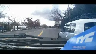 Reckless Toyota SUV going 65+ straddling dotted line swerves at and stops in front of delivery van