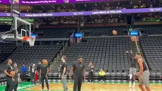 Giannis Antetokounmpo warming up as the Bucks face off against the Celtics. 🦅📸🏀