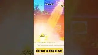 Tien uses his TRI-BEAM on Goku