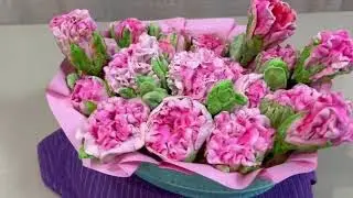 Корзина пионовидных роз из зефира#Basket of peony roses made of marshmallows
