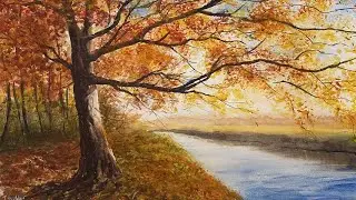 Как рисовать осеннее дерево акварелью. How to paint autumn tree with watercolour