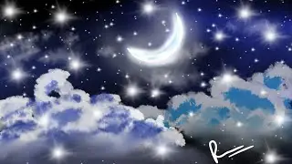 Night half moon with star drawing /Night blue effect/Night space/Night scenery/Autodesk sketchbook
