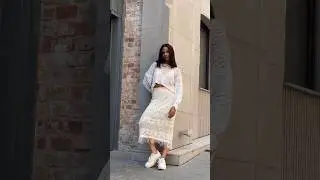 Юбка Вязка беж + Кофта Вязка шнуровка молоко + топ Вязка переплёт молоко