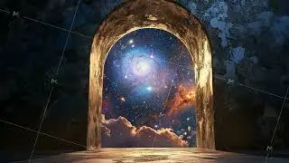 arch window with galaxy inside cg animated motion loop