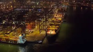 No Copyright Container Port Depot Terminal at Night | Container Handling Stock Footage Video