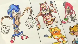 Corrupted Tails, Garfield, Eggman, Gorefield - Drawing Friday Night Funkin' Part 2