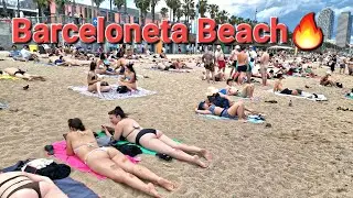 Barceloneta Beach⛱️Hot Day🔥Barcelona☀️Summer vibes 🌊Spain 🇪🇸4k Walk