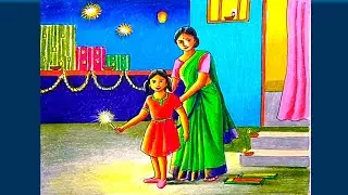 Bengali festival diwali scenery drawing step by step/Diwali scenery drawing with colour