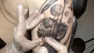 Space Brain Girl Oriental Brush Tattoo | Time Lapse