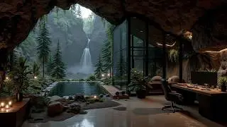 Deep Work Vibes Waterfall Cave Office | Calm Mind Focus Music 9 Hours
