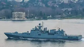 Russian Navy Admiral Grigorovich class frigate ADMIRAL ESSEN 490 transits Istanbul towards Black Sea