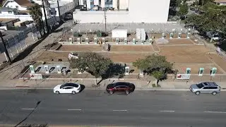Tesla Supercharger construction Santa Monica and Vintage Clock charging.