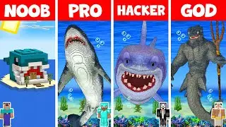 Minecraft NOOB vs PRO vs HACKER vs GOD - REAL LIFE SHARK HOUSE BUILD CHALLENGE