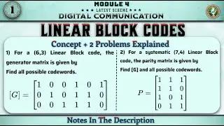 1 Linear Block Codes Concept + 2 Problems Explained Module 4 | 5th Sem Digital Communication ECE VTU