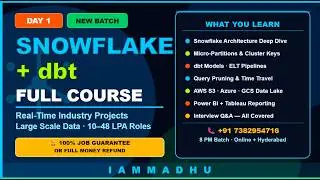 Snowflake & dbt Full Course Day 1 | Real-Time Data Engineering |I Am Madhu | New Batch 2026 June 2nd