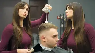 💈(ASMR) This Ukrainian Barber Girl Delivers Goosebumps in SECONDS - Close Haircut Session w Scissors