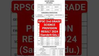 RPSC 2nd GRADE SCIENCE PROVISIONAL RESULT 2024 (SANSKRIT EDU.) || SCIENCE CUT OFF MARKS