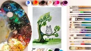 tree with teddy painting watercolor | tree with teddy painting tutorial easy