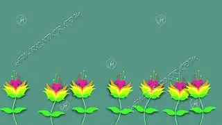 Colorful animated paper flowers on green background with copy space
