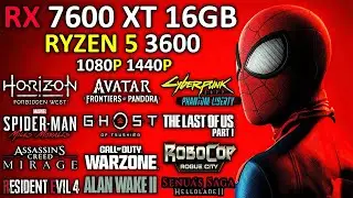 RX 7600 XT 16GB + RYZEN 5 3600 | Test in 25 Games | Ray Tracing & FSR 3 | 1080p - 1440p | 2024