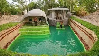 100 Days Building A Modern Underground Hut With A Grass Roof And A Swimming Pool