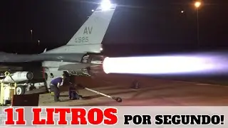 Veja de perto o motor de um caça F-16 em sua potência máxima (FULL AFTERBURNER)
