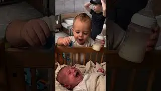 Toddler Swaps His Pacifier for the Baby's Milk Bottle 😳🍼 