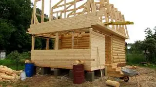 4x5 log bathhouse with veranda and attic / 4x5 log bathhouse with veranda