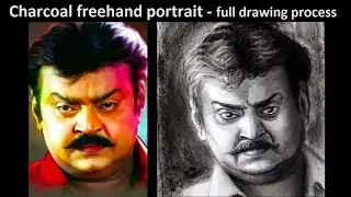 Captain Vijayakanth drawing | Portrait drawing from reference photo | Charcoal drawing demo