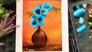 acrylic painting on canvas for beginners | Flower vase painting | orchid painting