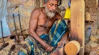 This Old Strong Man Making Wooden Storing Or Measuring Grain