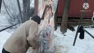 Слабонервным не смотреть. Забой быка на мясо.