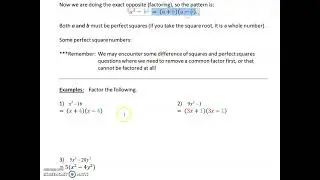Lesson 3.5 - Factoring a Difference of Squares & Perfect Square Trinomials