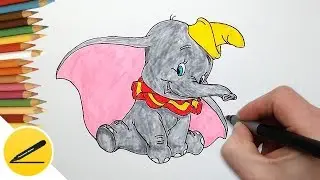 How to Draw Dumbo the Elephant cartoon | drawing an elephant step by step