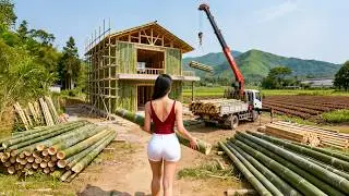 TIMELAPSE | Leaving the Noisy City to Build a 2 Story Bamboo House Alone in the Countryside