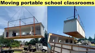 Moving school portable/modular classrooms lifted and trucked to new location following the process