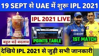 IPL 2021 UAE - All Details,Points Table,Schedule,Live Telecast | IPL 2021 UAE Squads