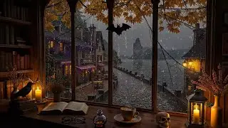 [MYSTICAL HALLOWEEN JAZZ] 🍁 Rainy Night Ambience with Candlelight & Smooth Jazz Piano to Unwind